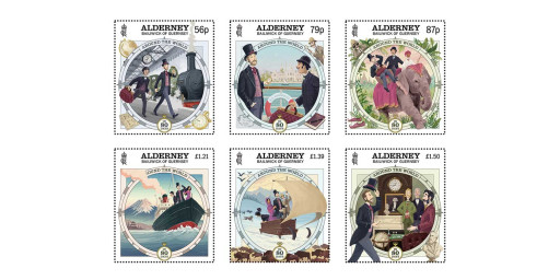 Stamps depict scenes from Around the World in 80 days to mark the book's 150th Anniversary