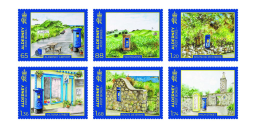 Alderney's Post Boxes depicted on Bailiwick Stamps