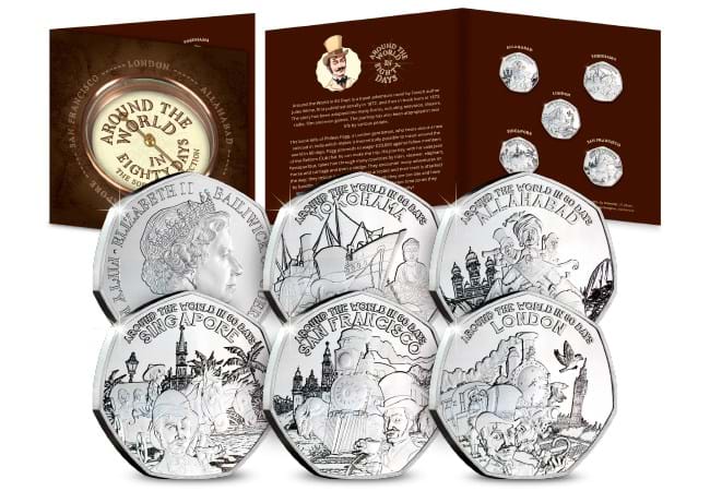 Around the World in 80 Days Brilliant Uncirculated 50p Coin set