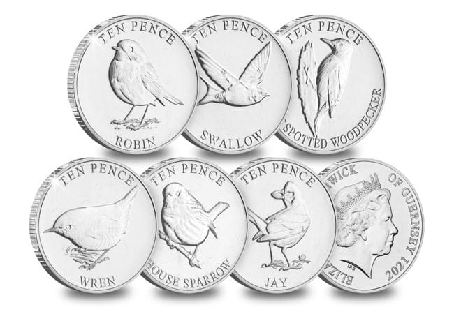 SIX Garden Birds Uncirculated 10p Coins