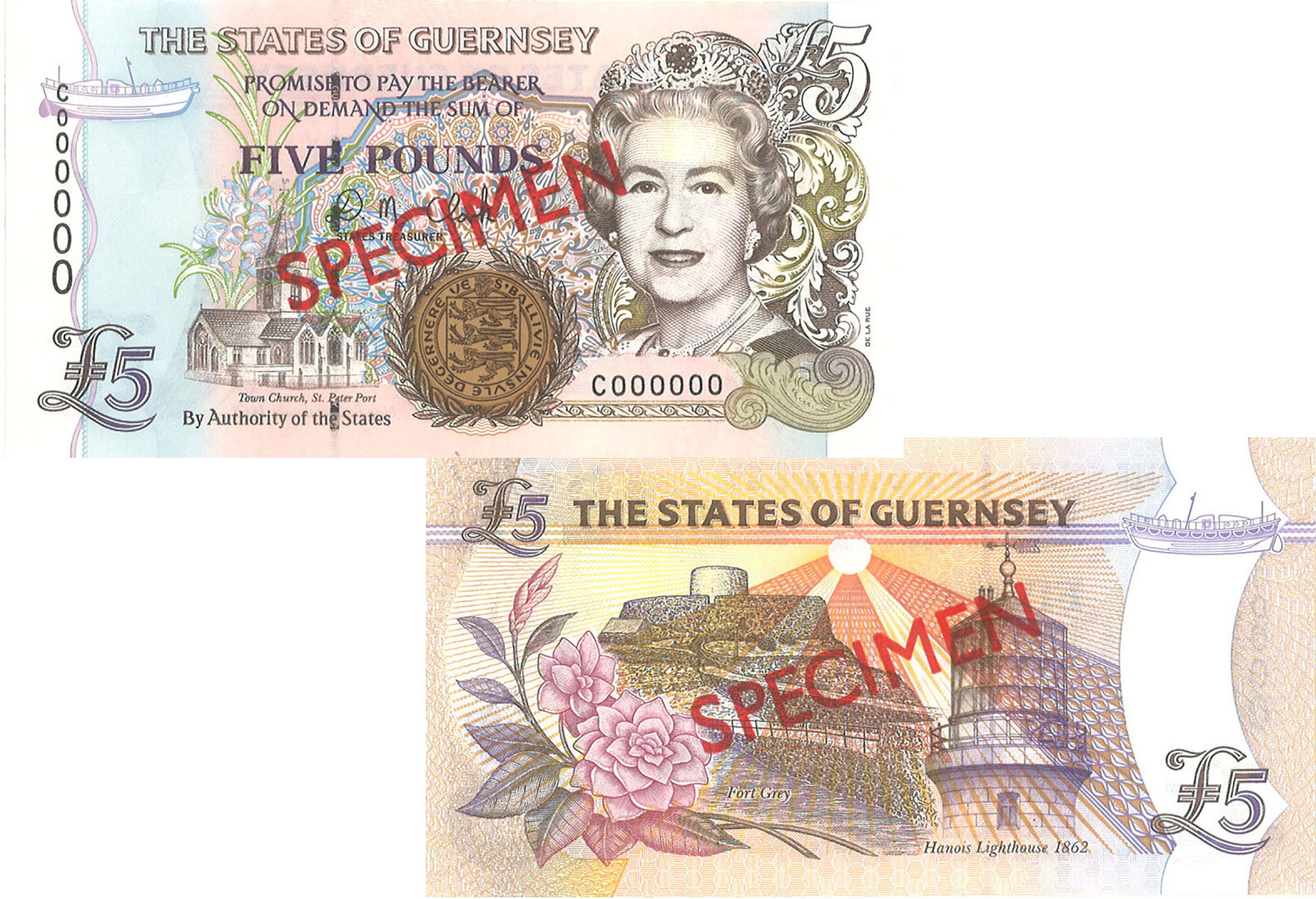 £5 D.M. Clark signatory Guernsey Bank Note